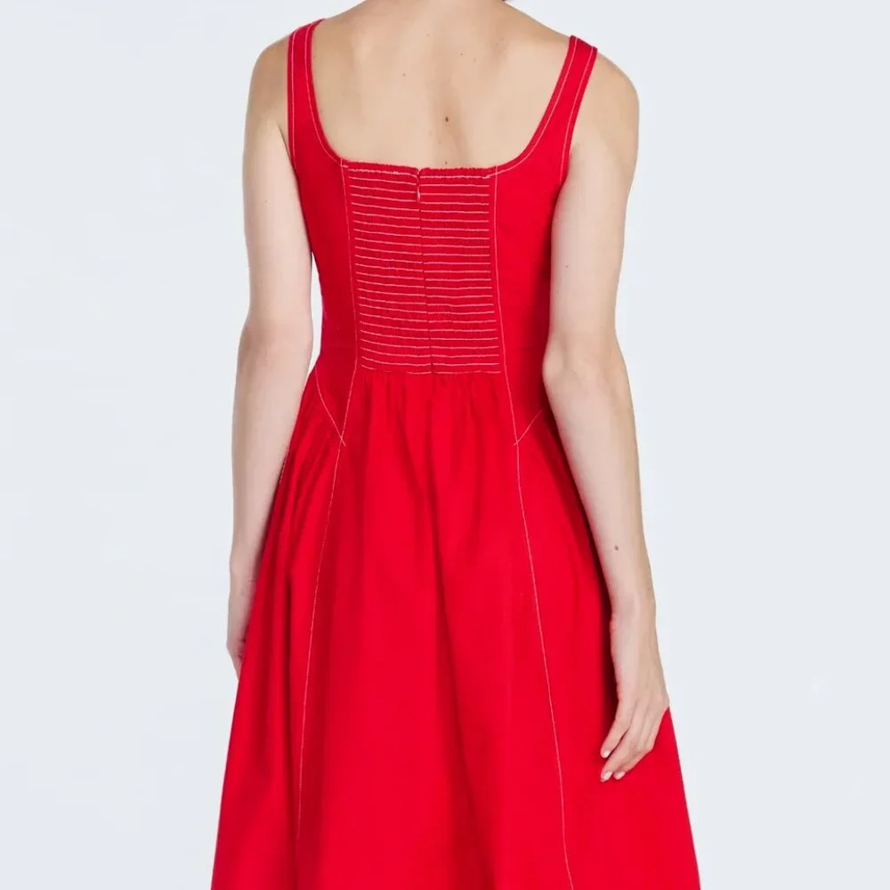 NWT, Excellent Condition, SZ L (12-14) 100% COTTON, Seamed Midi Dress, Red - Picture 2 of 4